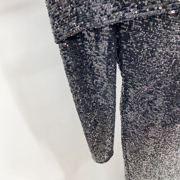 Rene Ruiz Dress Sz 12 Black Sequin Gown Formal Off The Shoulder Metallic Evening - Picture 8 of 13